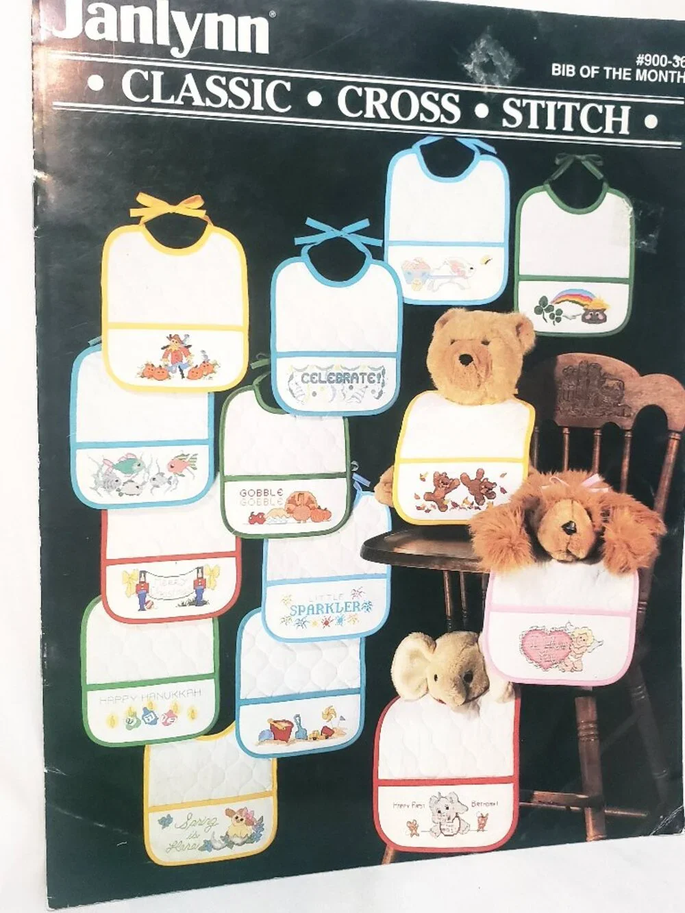 Baby Bib of the Month Cross Stitch Pattern Booklet Janlynn 1991 Elephant Spring